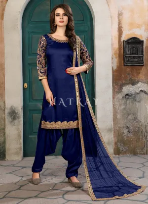 Blue Mirror Work Patiala Suit