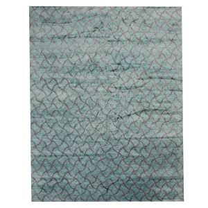 Blue Modern Art Silk Cotton Blend Rug - 11'10" x 14'9"