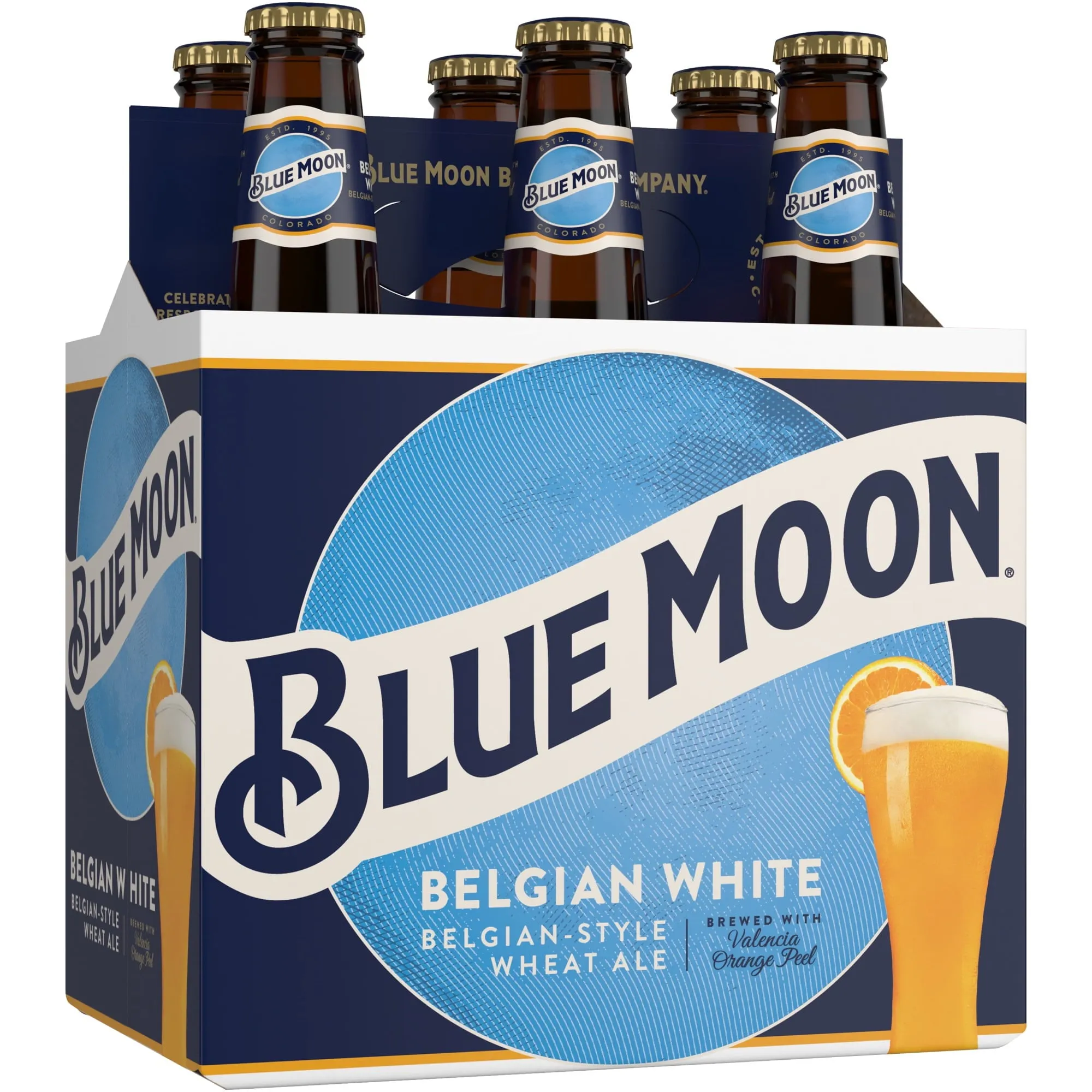 Blue Moon Belgian White Wheat Ale Craft Beer, 6 Pack, 12 fl oz Bottles, 5.4% ABV