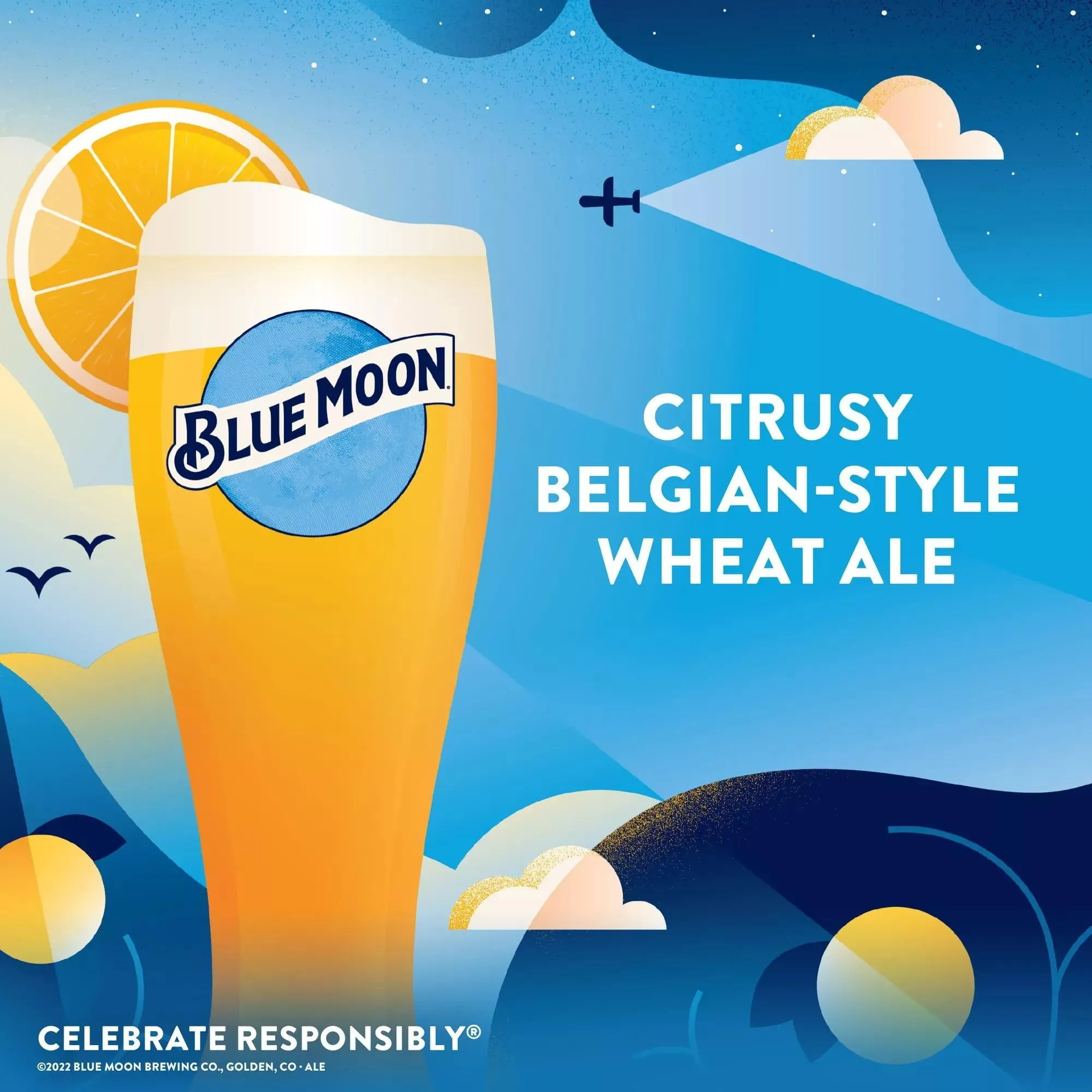 Blue Moon Belgian White Wheat Ale Craft Beer, 6 Pack, 12 fl oz Bottles, 5.4% ABV