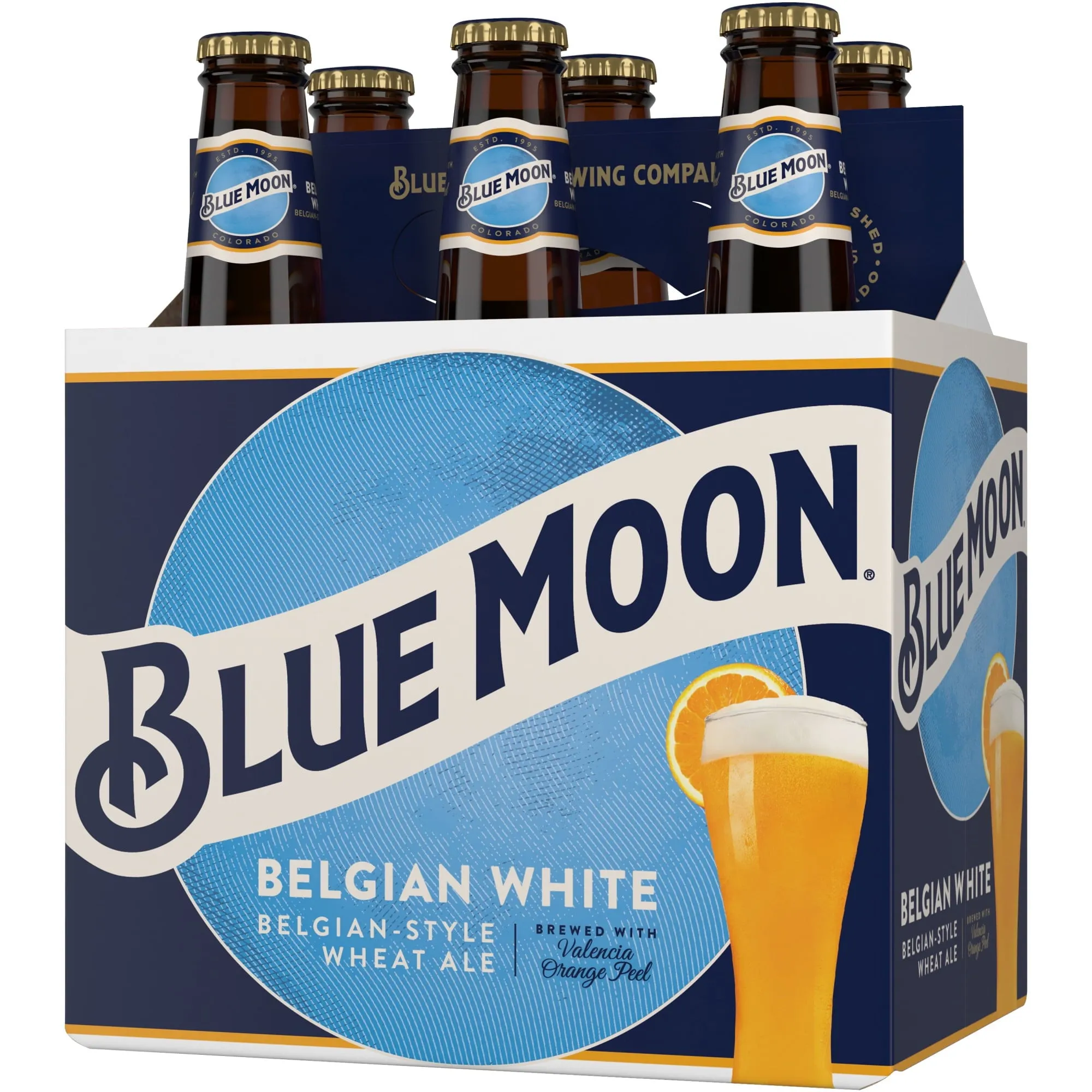 Blue Moon Belgian White Wheat Ale Craft Beer, 6 Pack, 12 fl oz Bottles, 5.4% ABV