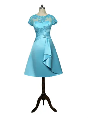 Blue Mother Of The Bride Dresses A-line Cap Sleeves Appliques