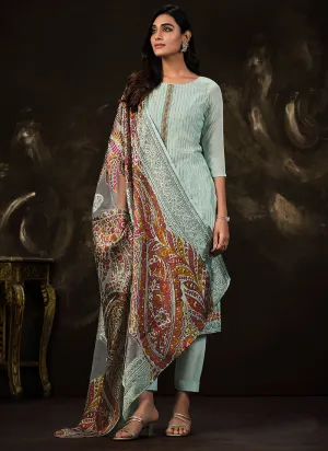 Blue Multi Embroidery Traditional Silk Salwar Suit