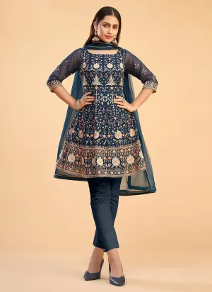 Blue Multi Kutchi Embroidered Pant Style Suit