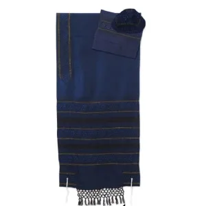 Blue Navy Wool & Silk Tallit Set