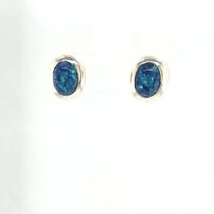 Blue Opal Stud Earrings