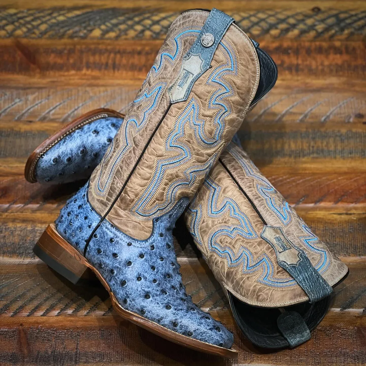 Blue Ostrich Print Cowgirl Boots