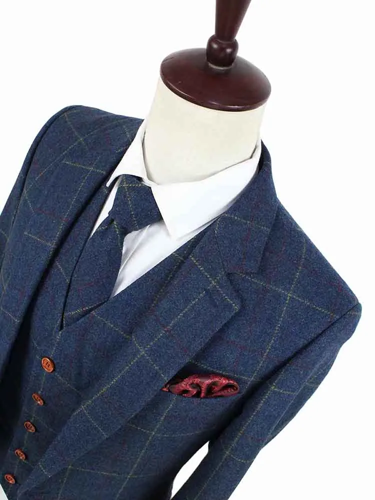 BLUE OVERCHECK PLAID TWEED 2 PIECE SUIT