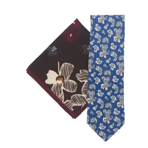 Blue paisley tie and brown pocket square set