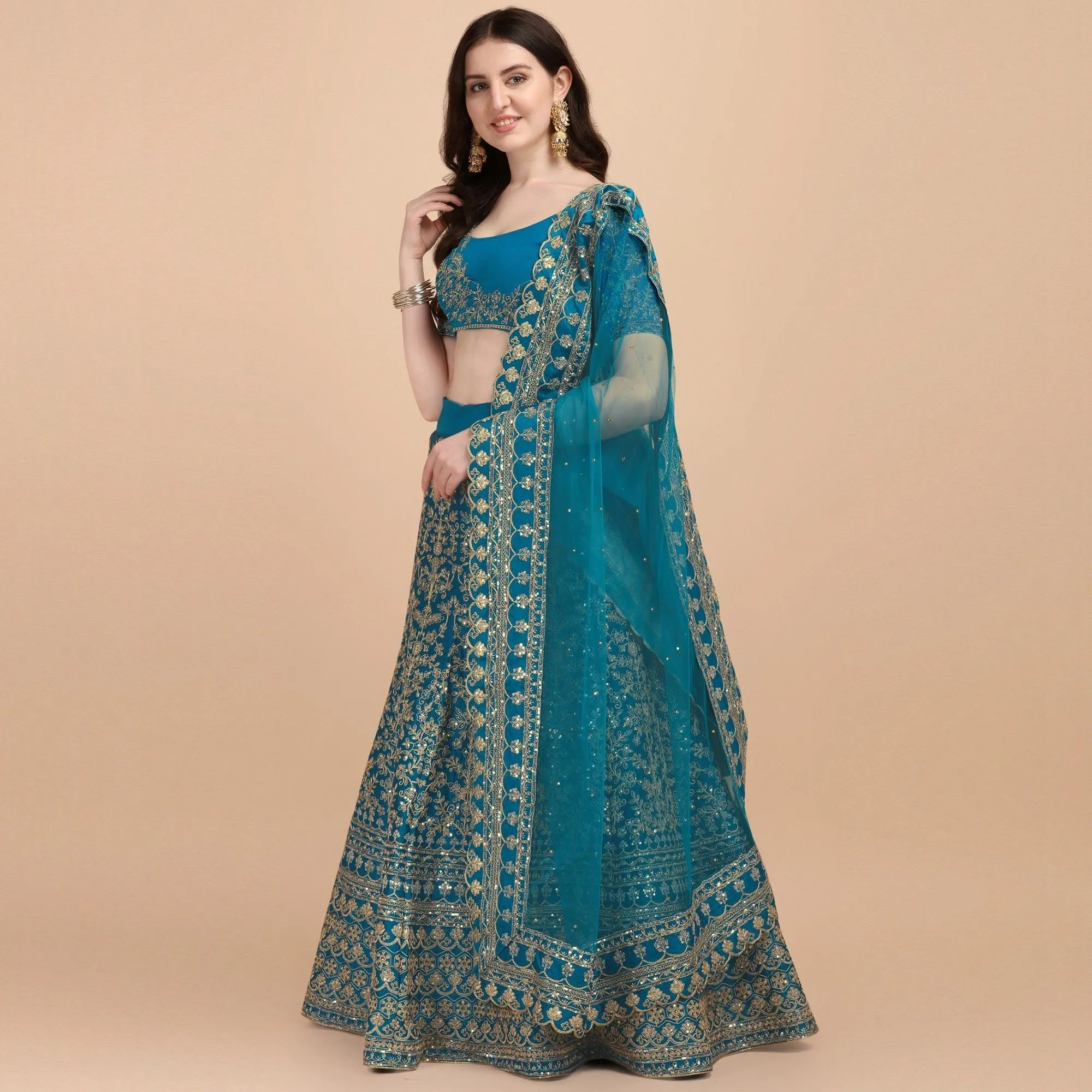 Blue Party Wear Sequins Embroidered Silk Lehenga Choli