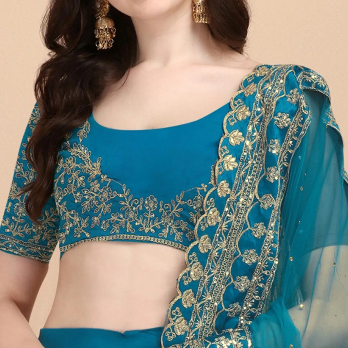 Blue Party Wear Sequins Embroidered Silk Lehenga Choli