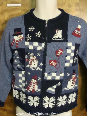 Blue Patchwork Ugly Sweater for Xmas