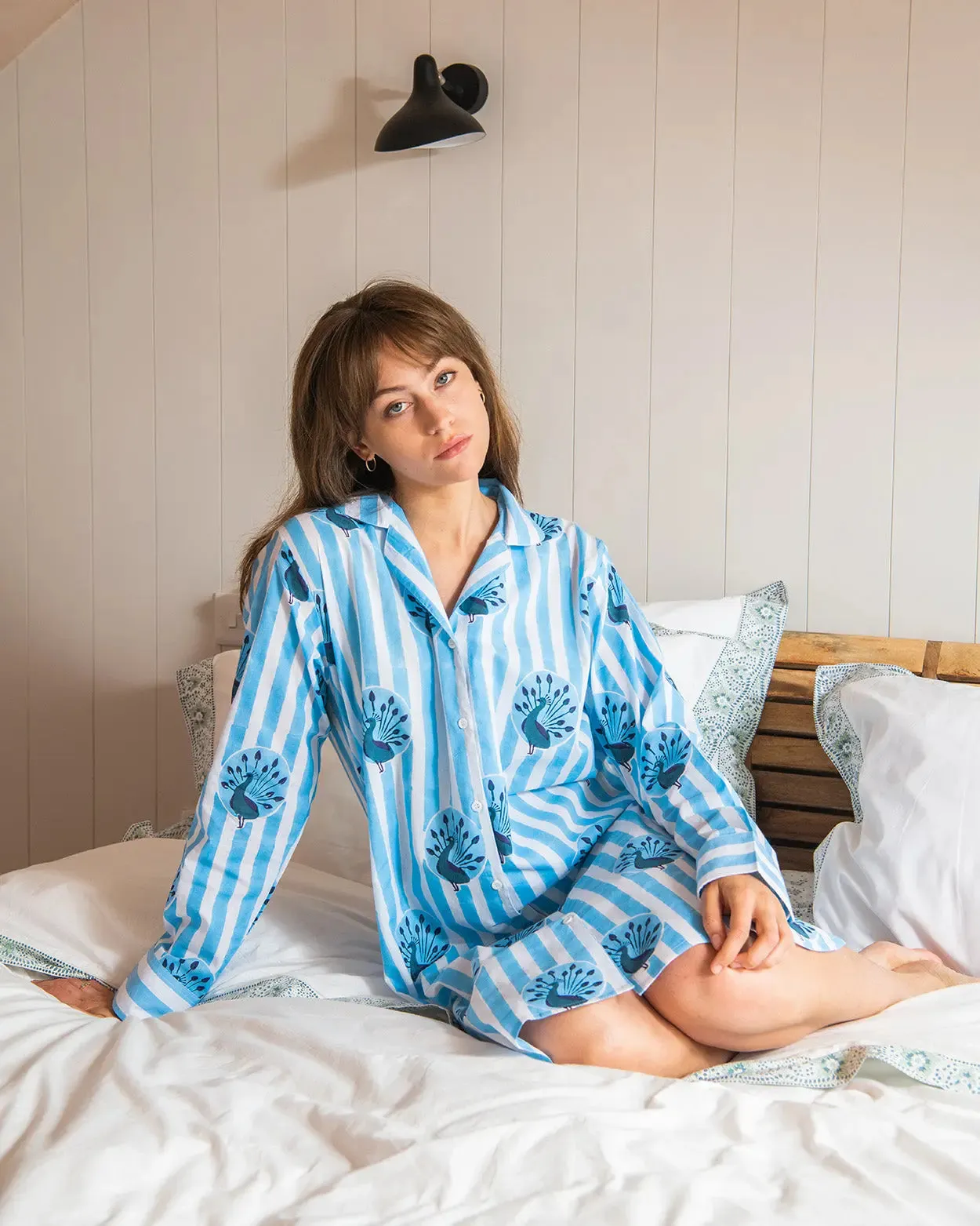 Blue Peacock / Stripe Nightshirt