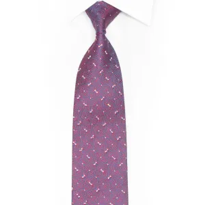 Blue Pink Geometric Rhinestone Silk Necktie With Silver Sparkles