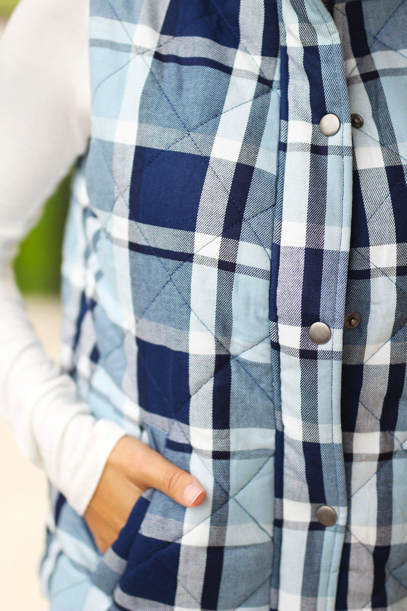 Blue Plaid Vest With Pockets