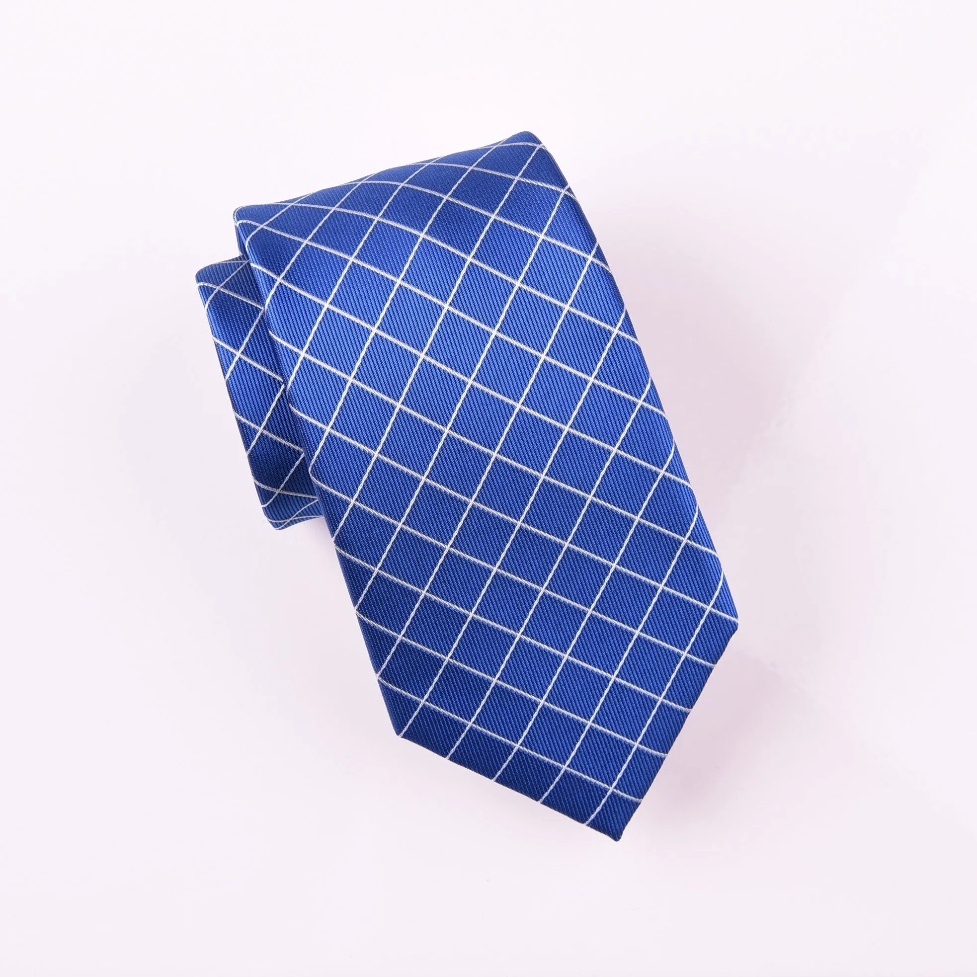 Blue Plaids & Checks Classic Tile Designer Fashion Woven Tie 3"