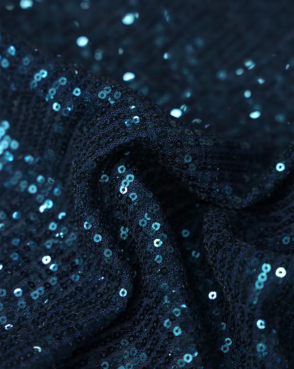 Blue Polyester Net Sequin Fabric