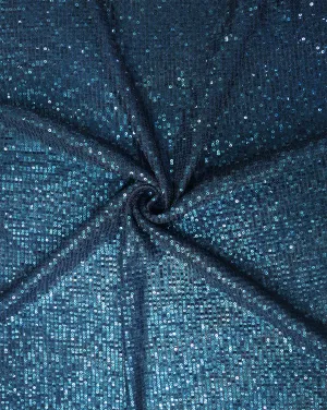 Blue Polyester Net Sequin Fabric