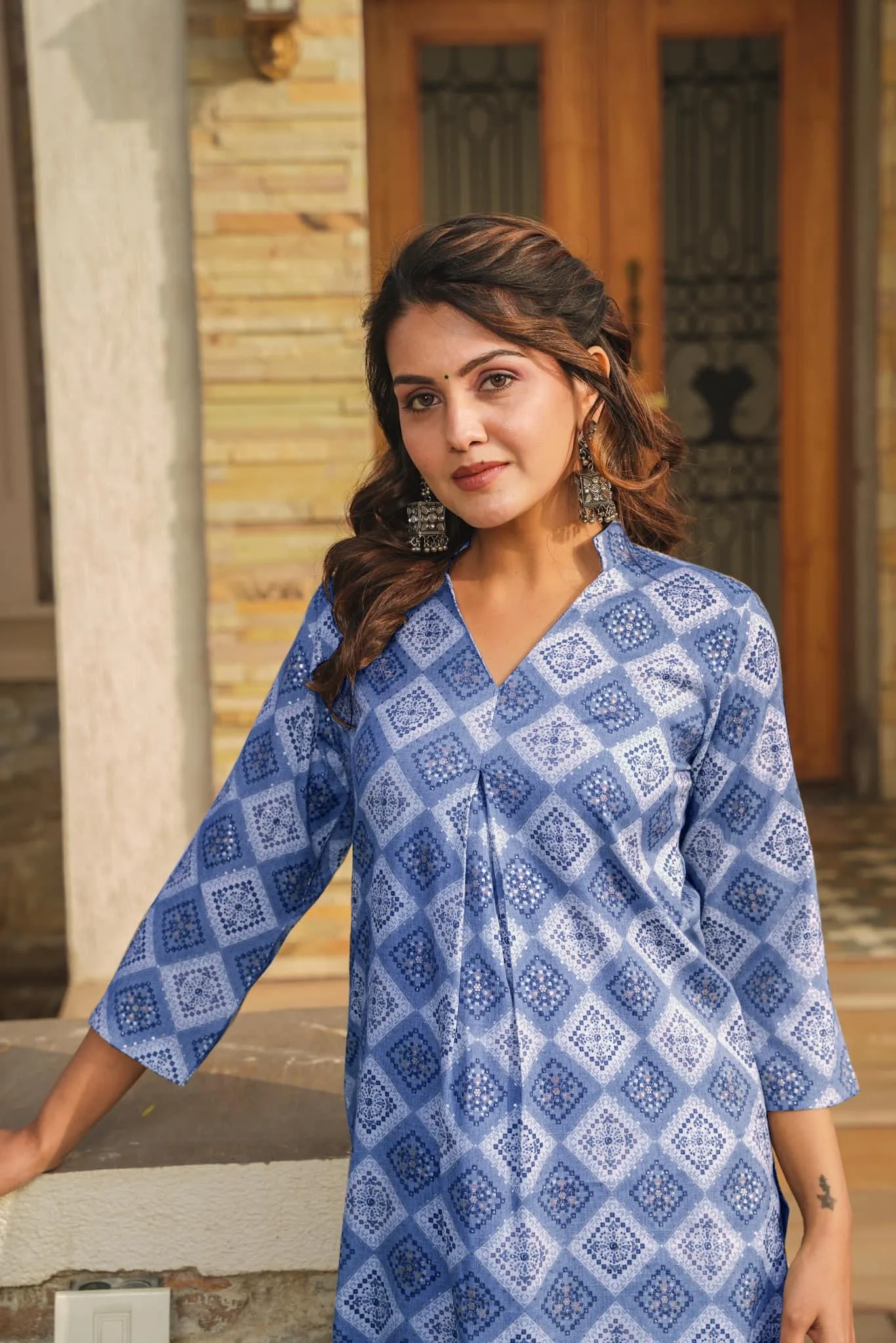 Blue Printed Rayon Kurti