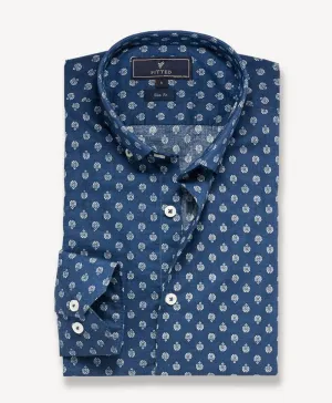 Blue Printed Shirt (Slim Fit)