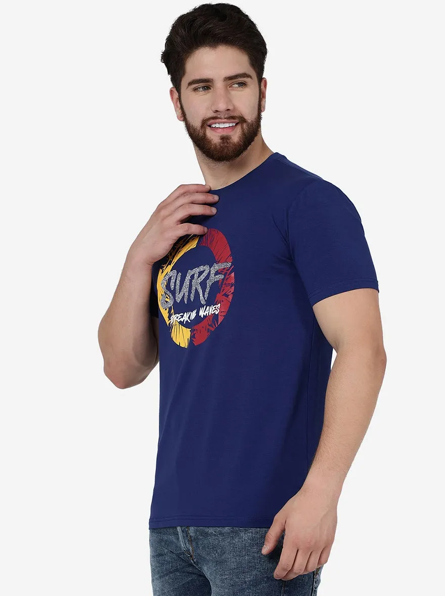 Blue Printed Slim Fit T-Shirt | JadeBlue