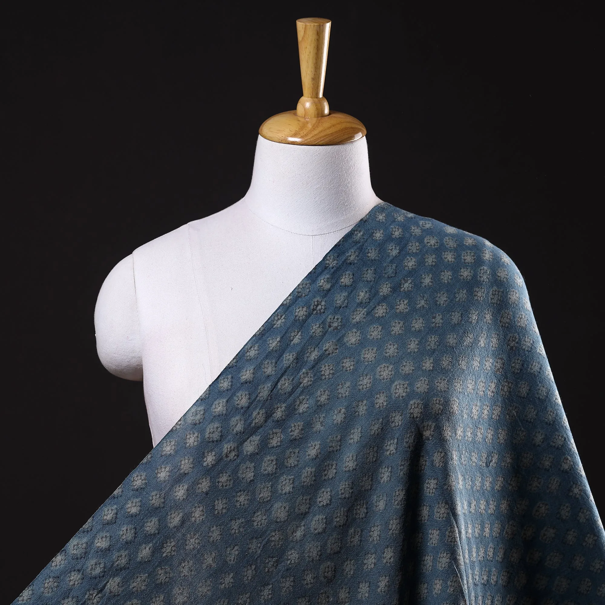 Blue - Pure Wool Handloom Special Akola Hand Block Printed Fabric