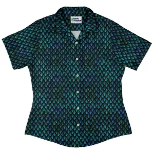 Blue Purple Dragon Scales Curvy Button Up Shirt