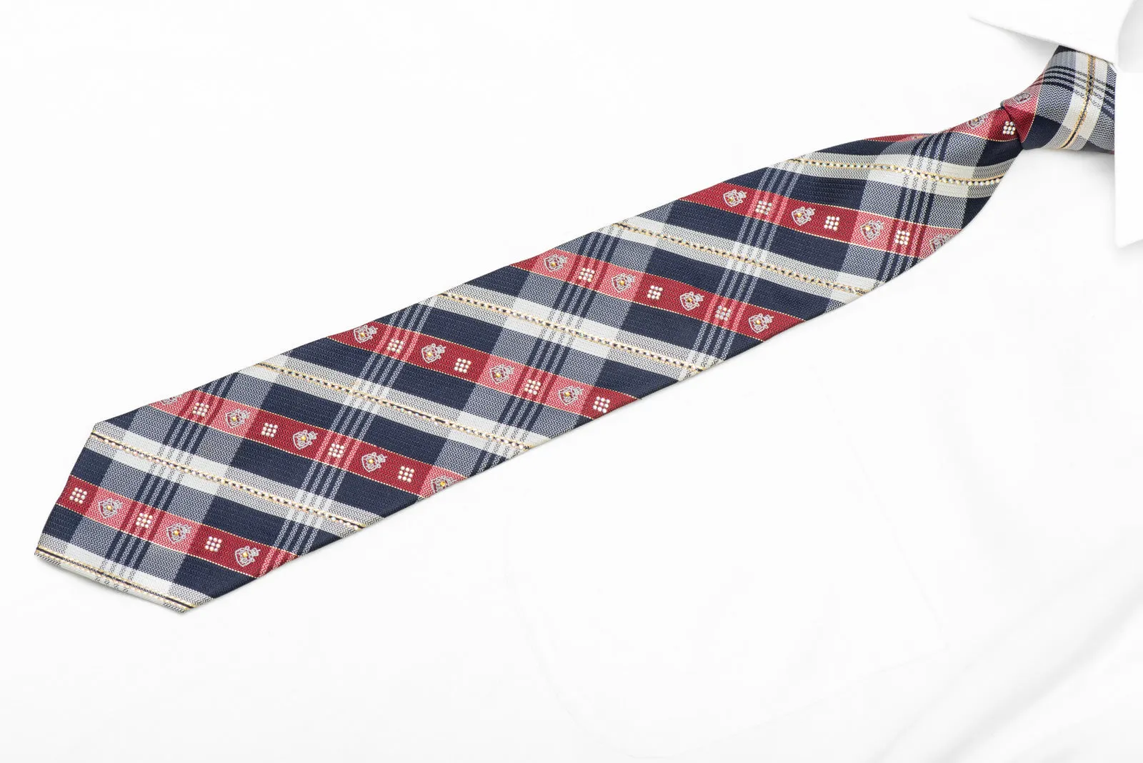 Blue Red Silver Plaid Rhinestone Necktie With Silver Sparkles