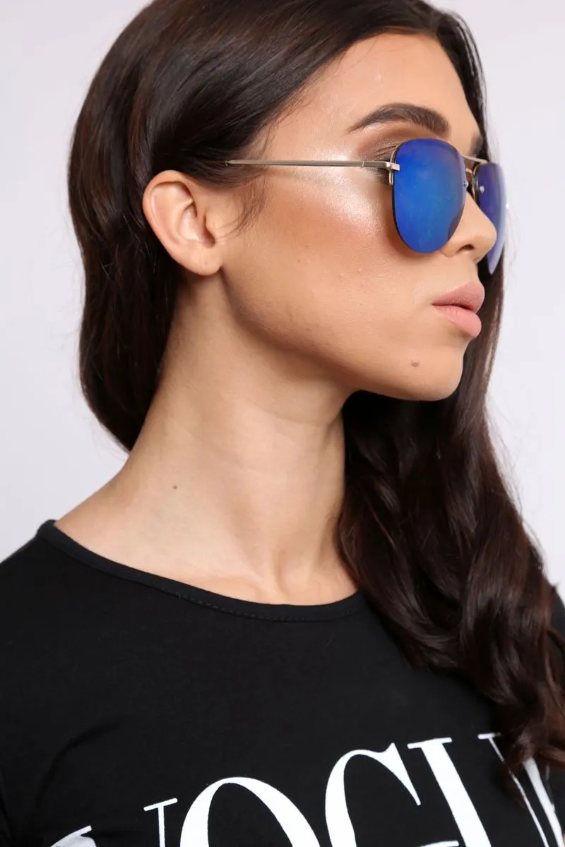 Blue Reflective Aviator Sunglasses - Rhio