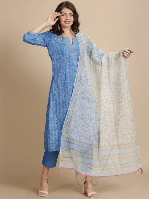 Blue Sanganeri Block Print Kurta Set