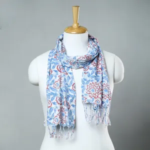 Blue - Sanganeri Block Printed Cotton Stole with Tassels 101