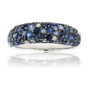 Blue Sapphire and Diamond Cluster Ring