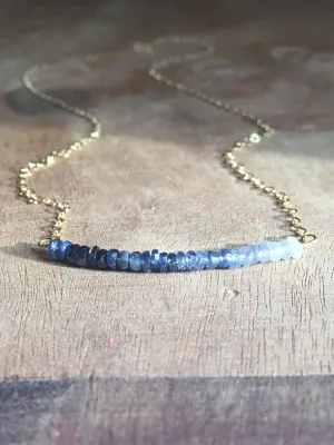 Blue Sapphire Bar Necklace Sterling Silver or Gold Filled