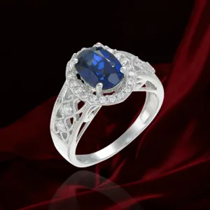 Blue Sapphire Ring with Sparkling Filigree Band