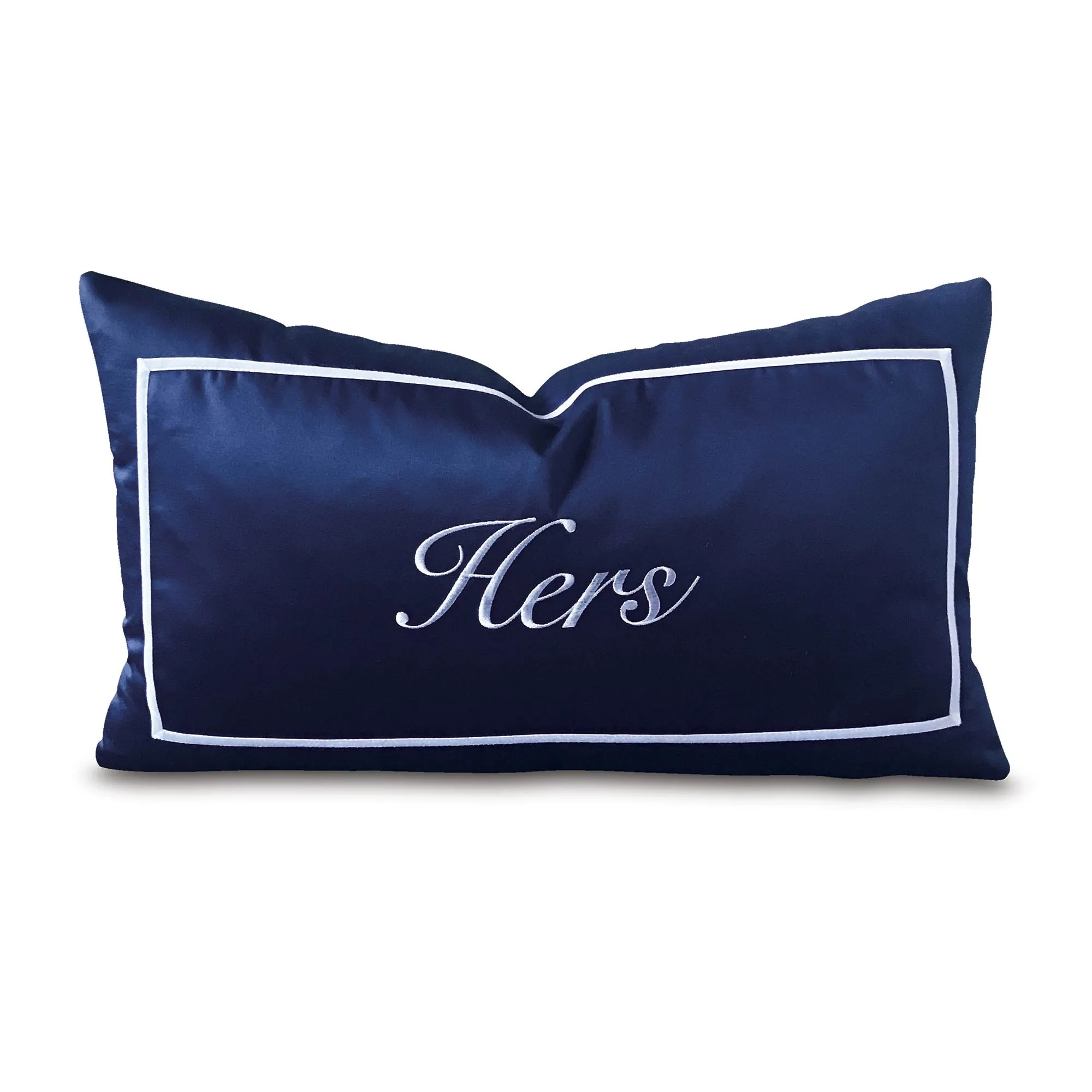 Blue Satin "Hers" Boudoir Pillow Cover 13x22