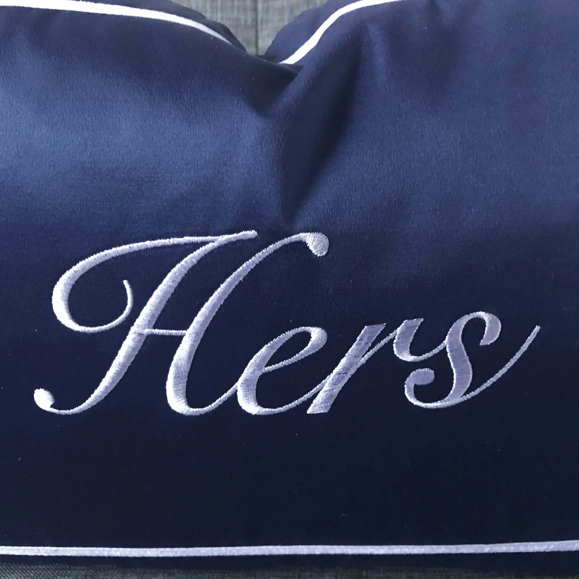 Blue Satin "Hers" Boudoir Pillow Cover 13x22