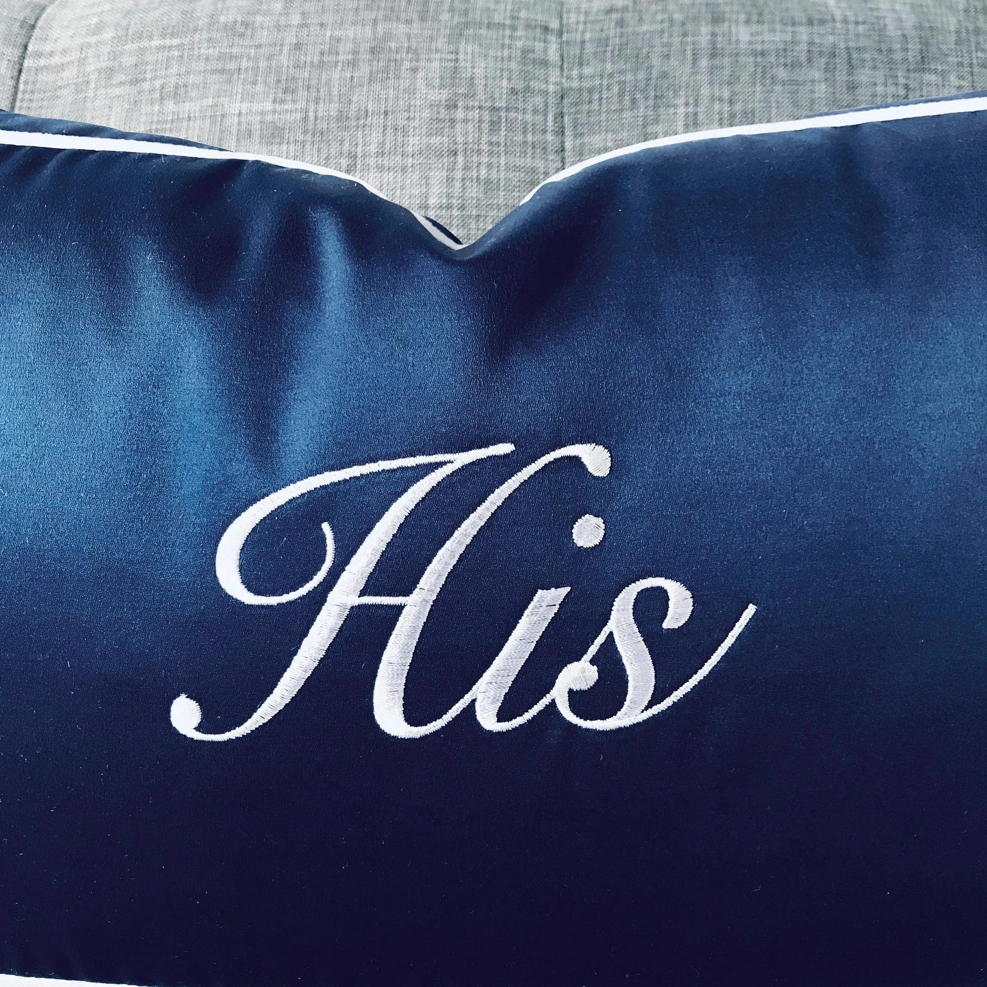 Blue Satin "His" Boudoir Pillow Cover 13x22