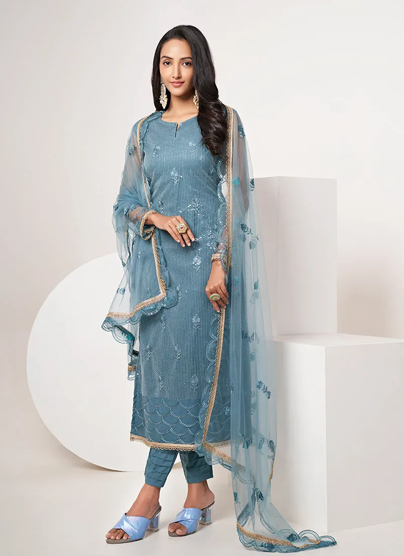 Blue Sequence Embroidery Festive Salwar Suit