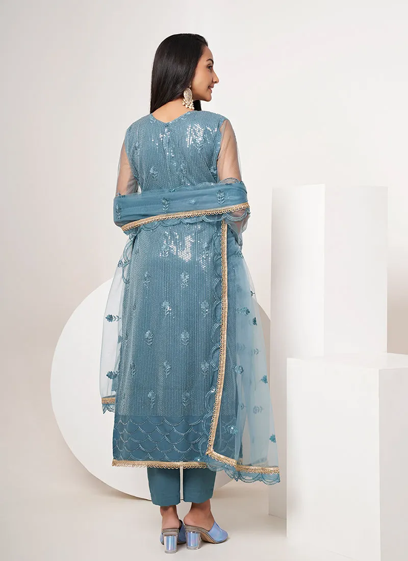 Blue Sequence Embroidery Festive Salwar Suit