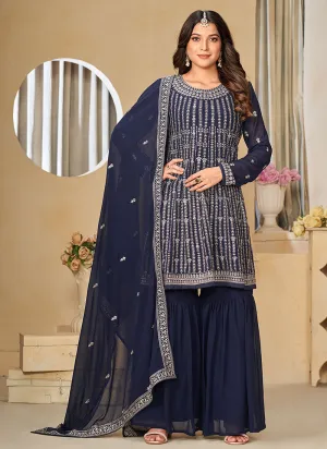 Blue Sequence Embroidery Gharara Suit