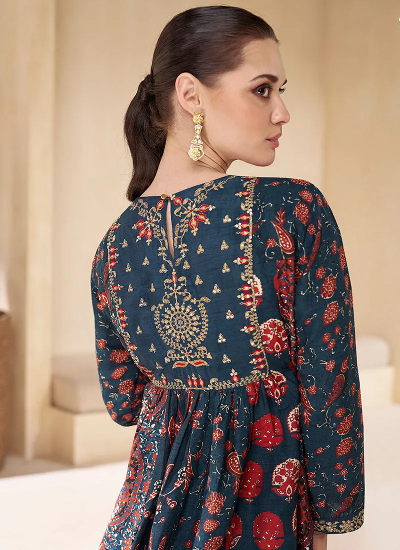 Blue Sequence Embroidery Party Wear Sharara Suit