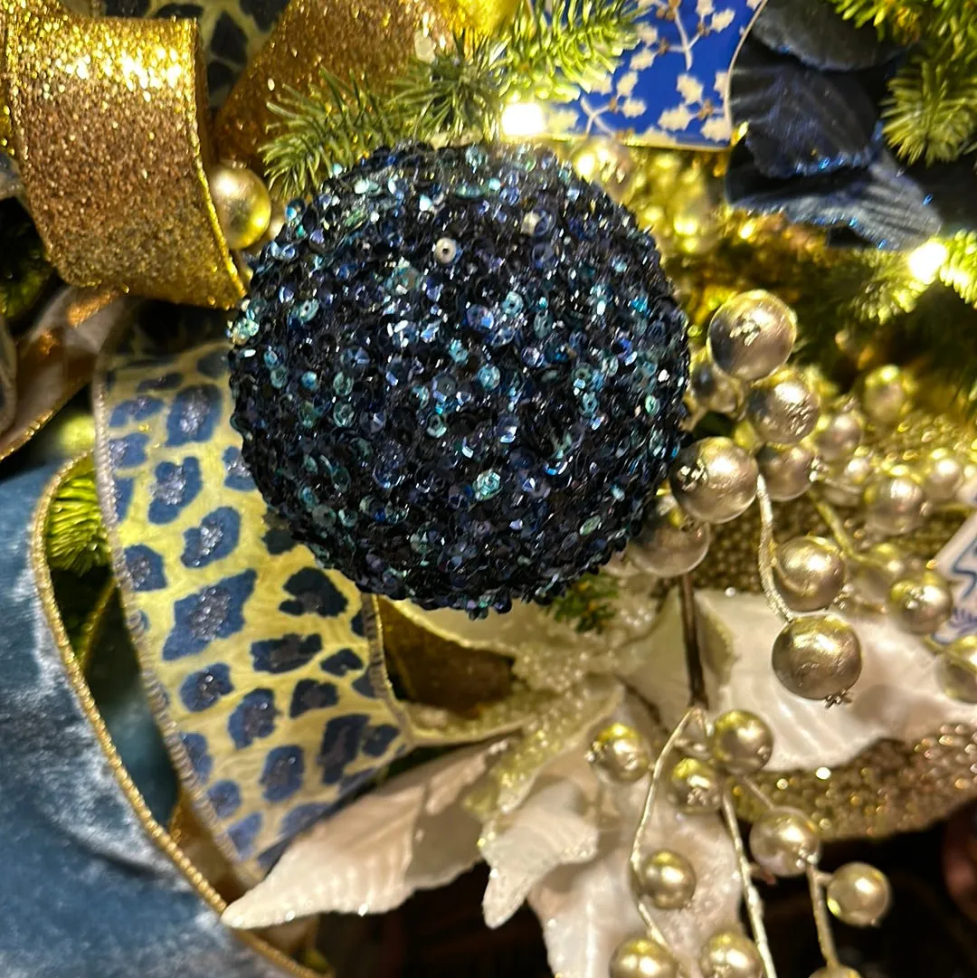 Blue Sequin Glittered Decorative Ball