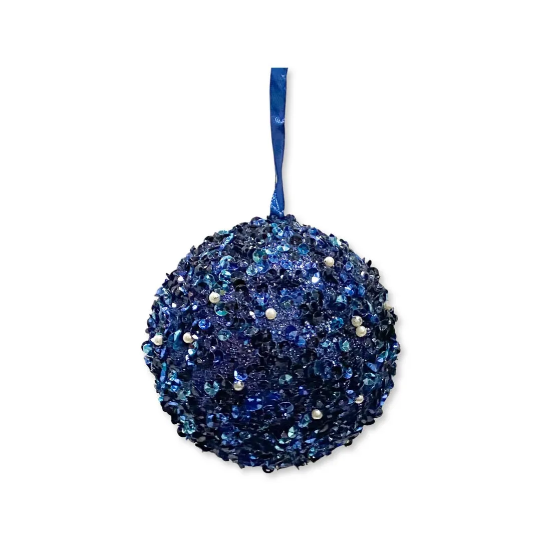 Blue Sequin Glittered Decorative Ball