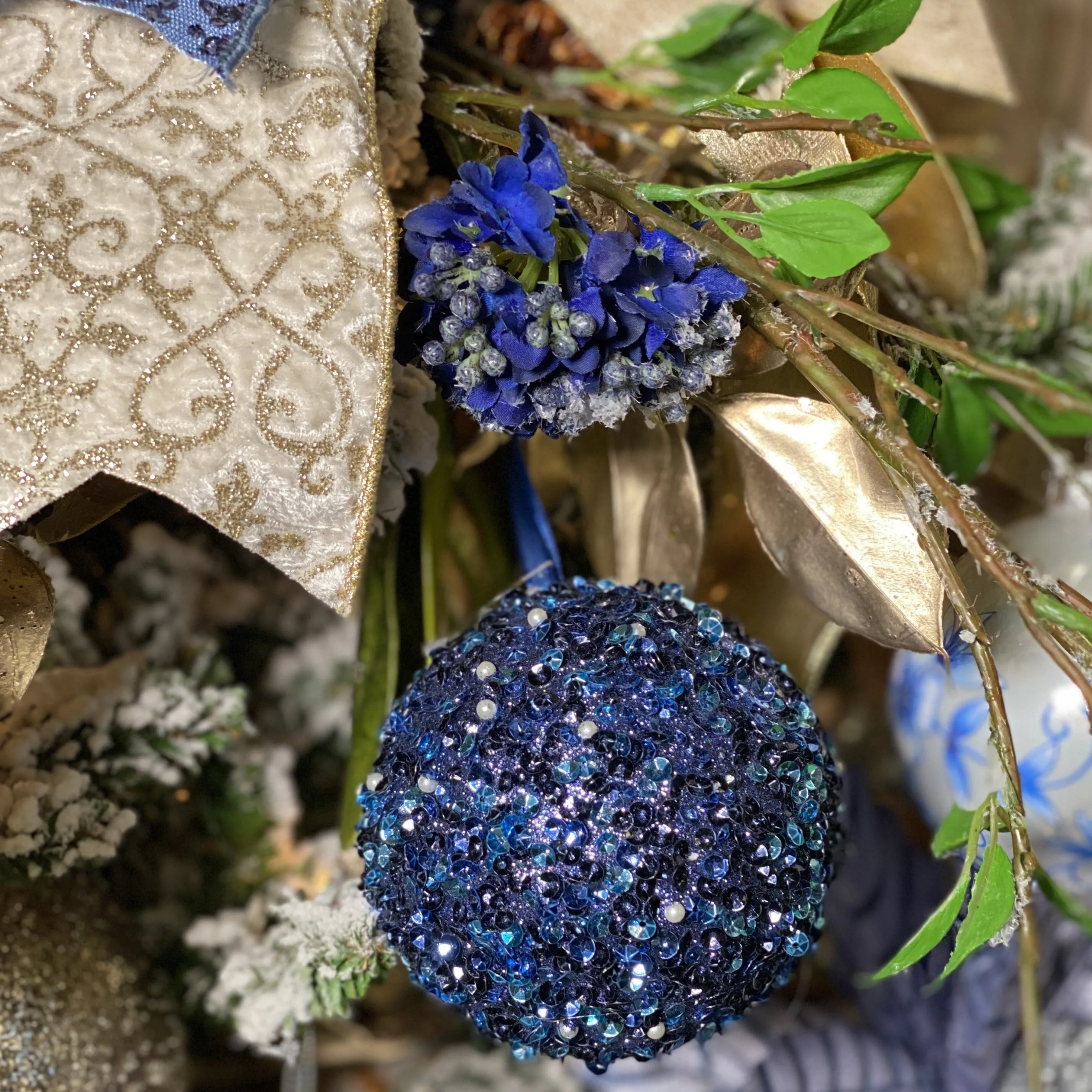 Blue Sequin Glittered Decorative Ball