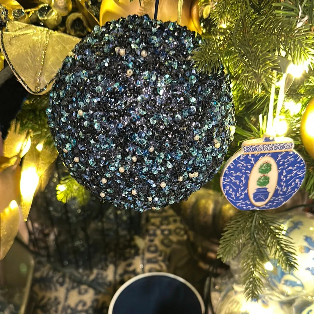 Blue Sequin Glittered Decorative Ball