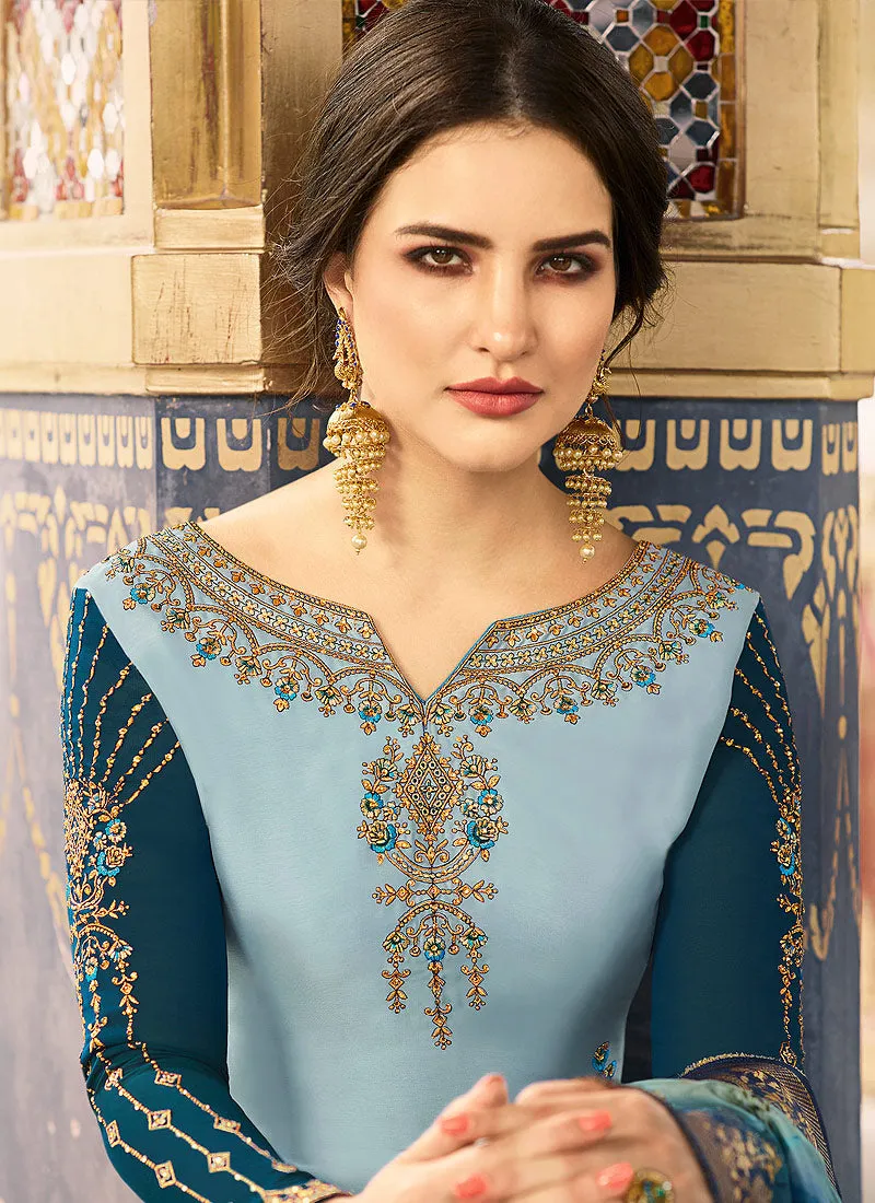 Blue Shaded Pakistani Pant Suit