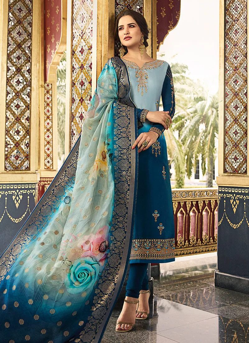 Blue Shaded Pakistani Pant Suit