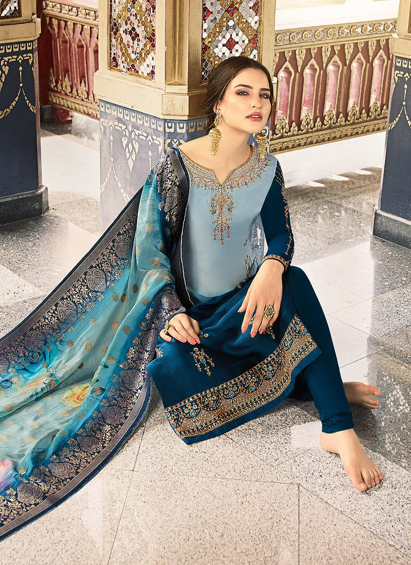 Blue Shaded Pakistani Pant Suit