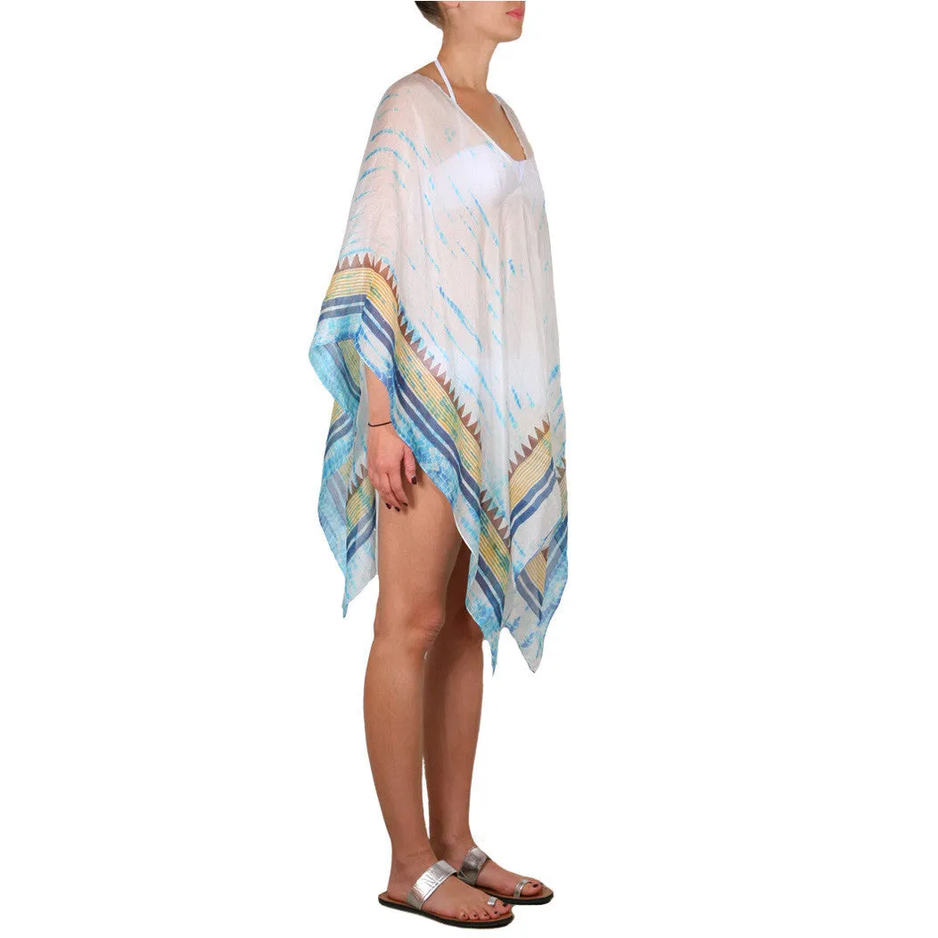 Blue Silk Block Printed Tie Dye Petite Poncho