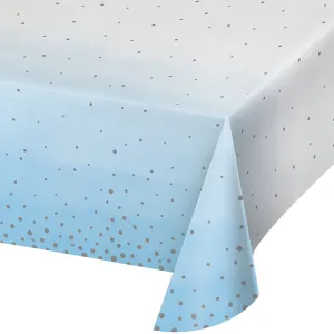 Blue Silver Celebration Paper Tablecover 54" X 102"